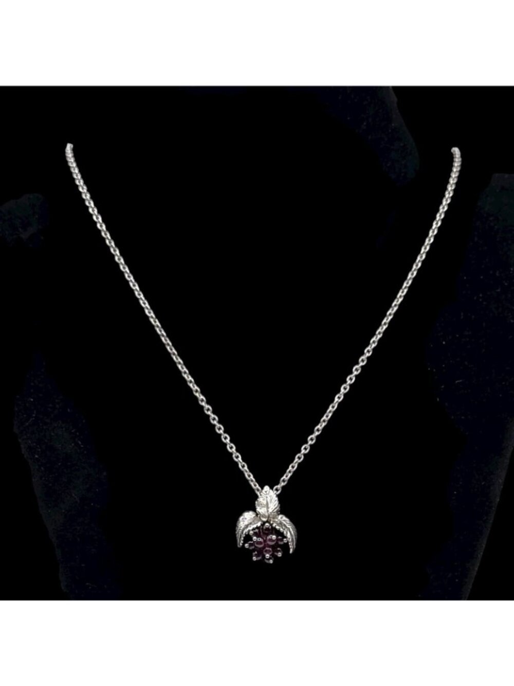 Wine Motif Pendant Necklace Sterling Amethyst Bead Grapes Leaves Gift Box - Picture 16 of 16